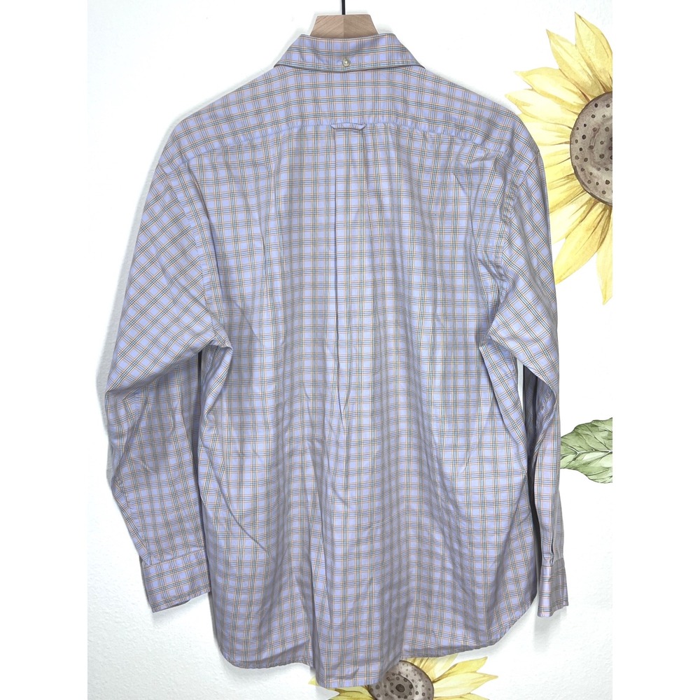 Faconnable Mens Small Blue Tan Plaid Cotton‎ Long Sleeve Button Down Shirt - Picture 2 of 6